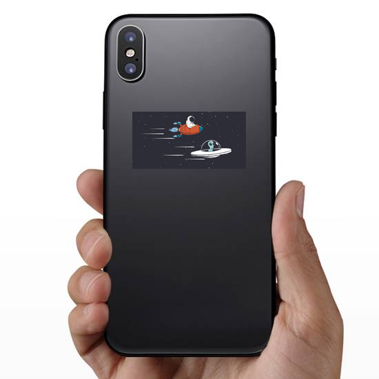 Alien and Human Spaceship Race Sticker