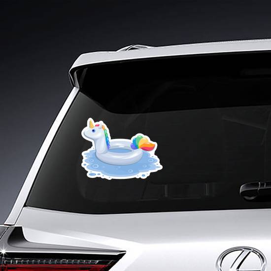 An Inflatable Pool Ring Shaped Like A White Unicorn Sticker example