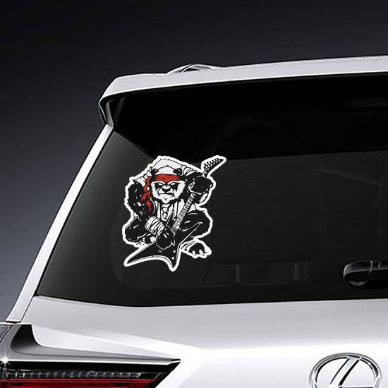 Angry Stylized Black Panda With A Guitar Sticker