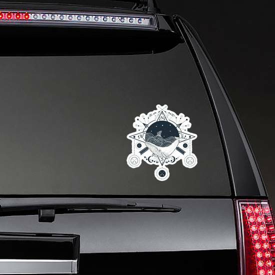 Whale Underwater Tattoo Style Sticker on a Rear Car Window example