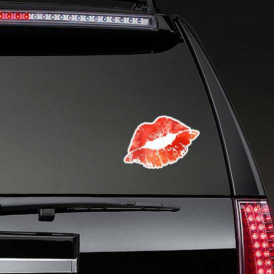 Red Watercolor Kiss Lips Sticker on a Rear Car Window example