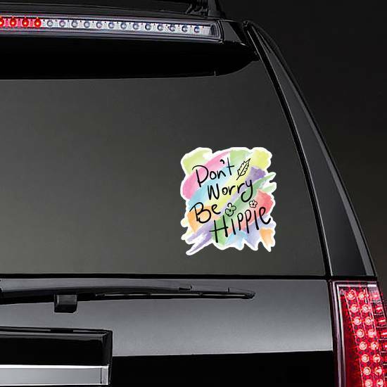 Do Not Worry Be Hippie Watercolor Sticker on a Rear Car Window example