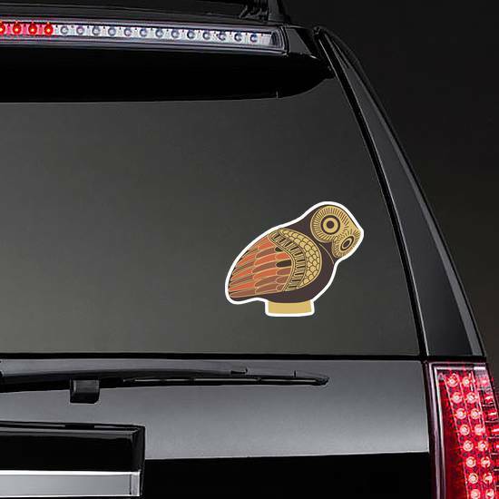 Ancient Greek Owl Sticker on a Rear Car Window example