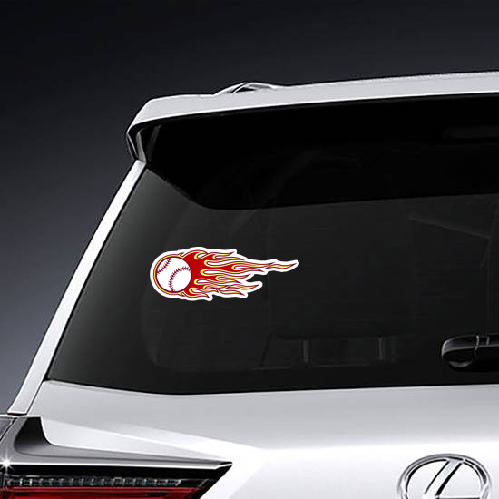 Baseball Softball With Hot Rod Flames Sticker