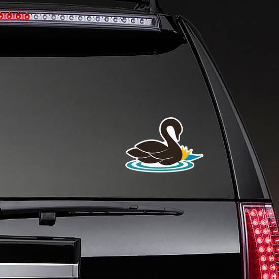 Beautiful Swan Illustration Swimming Near The Water Lily Sticker example