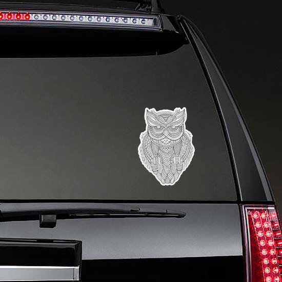 Decorative Ornamental Owl Sticker on a Rear Car Window example