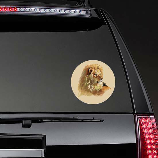 Watercolor Lion Circle Sticker on a Rear Car Window example