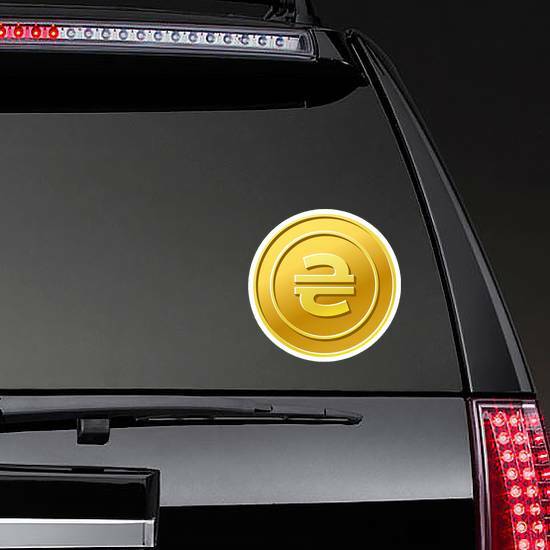 Ukrainian Hryvnia Currency Sticker on a Rear Car Window example