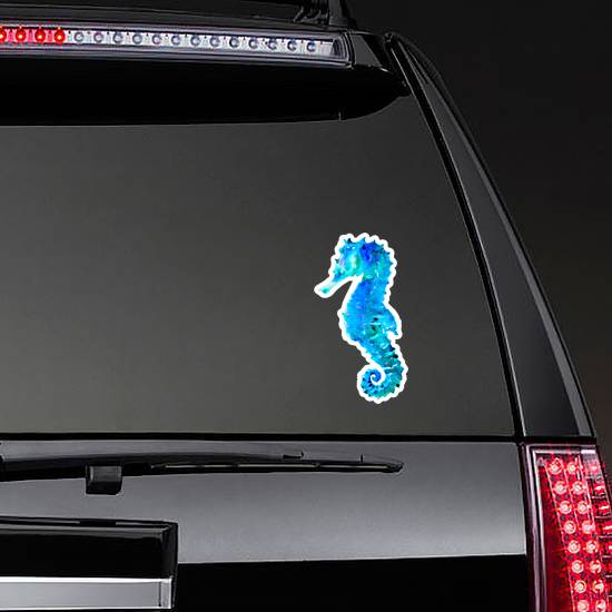 Blue Sea Horse Hippocampus Watercolor Sticker example 