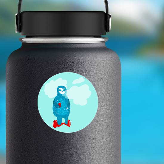 Blue Vaping Sloth On Hoverboard Sticker