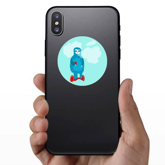 Blue Vaping Sloth On Hoverboard Sticker