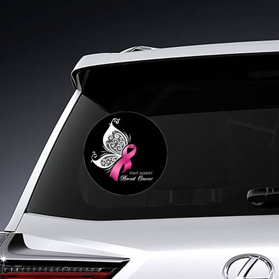Breast Cancer Awareness Pink Ribbon With Butterfly Wings Sticker example