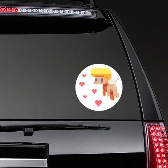 Angel Cupid Pixel Art Circle Sticker on a Rear Car Window example