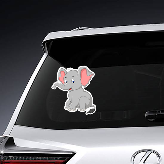 Cartoon Cute Baby Elephant Sitting Sticker