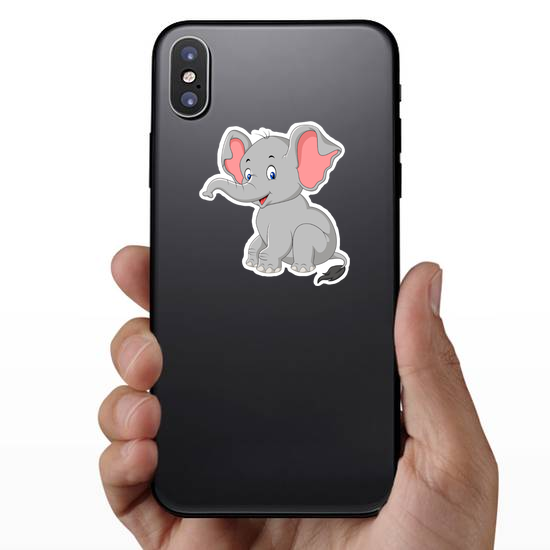 Cartoon Cute Baby Elephant Sitting Sticker