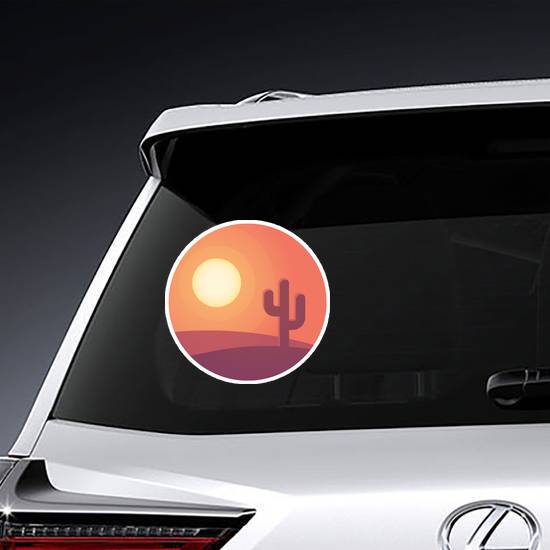 Cartoon Desert Sunset Landscape With Cactus Sticker