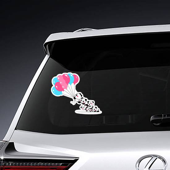 Cartoon Pandas Flying Away With Bundle Of Balloons Sticker