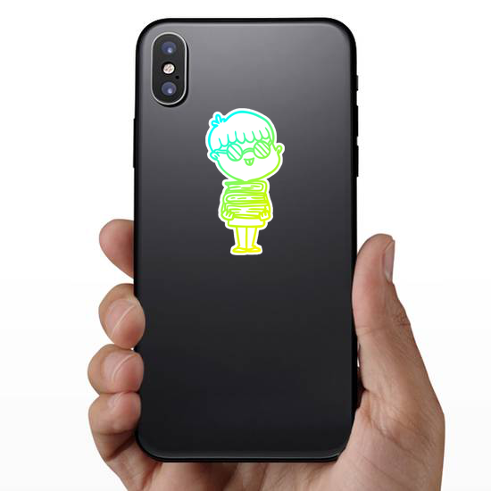 Cold Gradient Line Drawing Of A Cartoon Nerd Boy Sticker