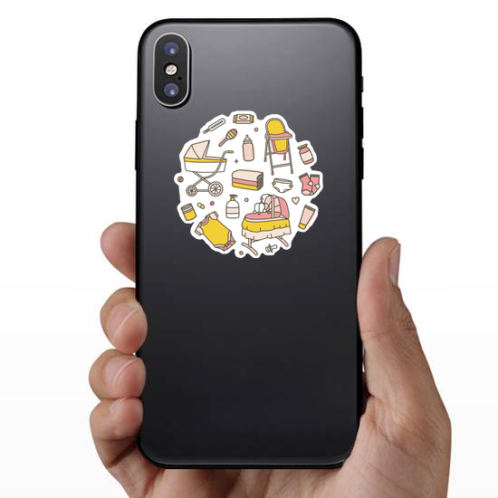 Collection of Yellow and Pink Baby Icons Sticker