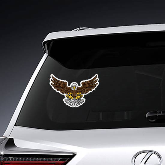 Color Woodcut Style American Bald Eagle Sticker example