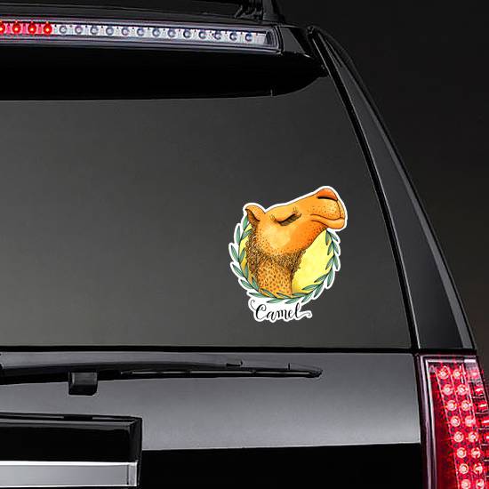 Colored Camel's Head In A Wreath Of Olive Leaves Sticker