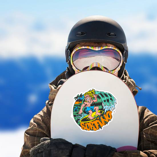 Comic Book Style Surfing Sticker