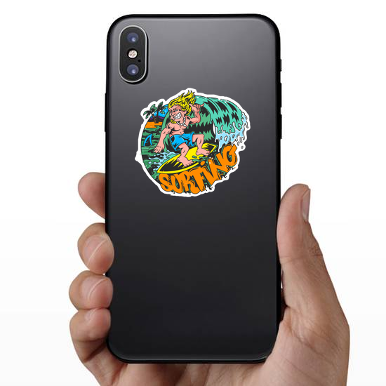 Comic Book Style Surfing Sticker