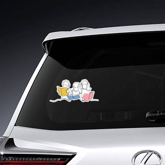 Continuous Line Drawing Of Kids Reading Books Sticker example