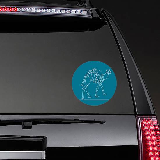 Continuous Line. The Camel Is Walking In The Desert Blue Sti