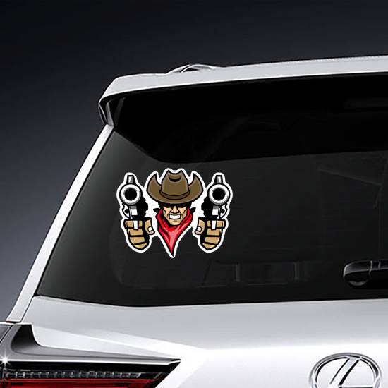 Cowboy Mascot Dual Wielding Pistols Stickers