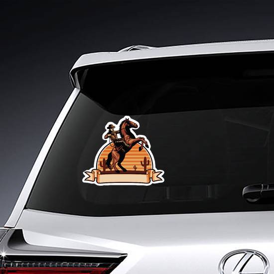 Cowboy on Horse Ribbon Sticker