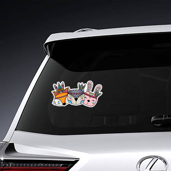 Cute Animals Head Friends With Feathers Tribal Sticker