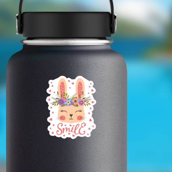 Cute Bunny With Floral Wreath Sticker
