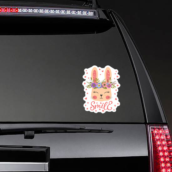 Cute Bunny With Floral Wreath Sticker