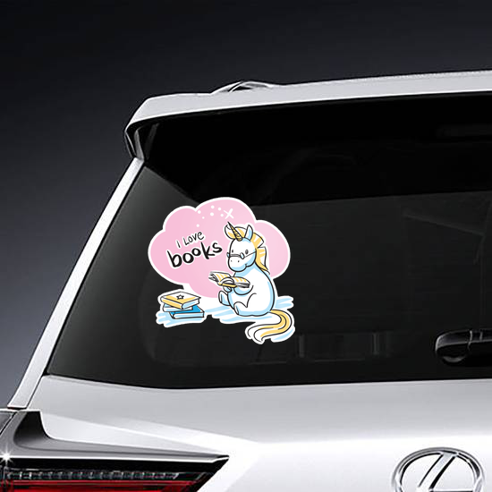 Cute Cartoon Unicorn With A Book, I Love Books Sticker