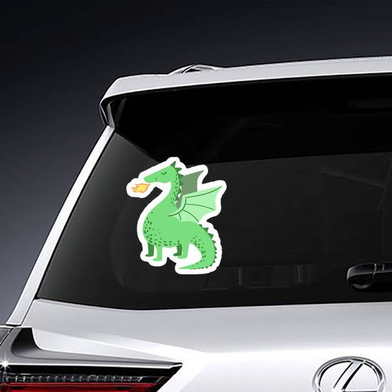 Cute Green Dragon Breathing Fire Sticker