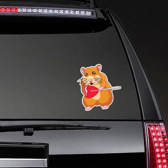 Cute Hamster With Heart Lollipop Sticker