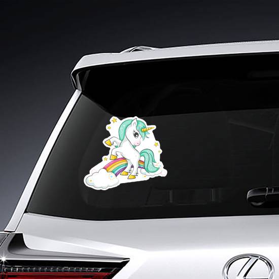 Cute Magical Unicorn And Rainbow Sticker example