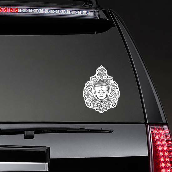 Buddha Head With Floral Decoration Sticker on a Rear Car Window example 