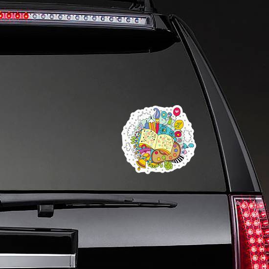 Children's Calendar Bright Cartoon With School Symbols Sticker example