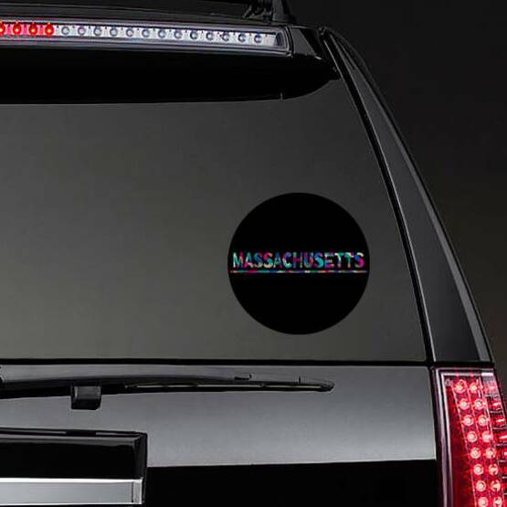 Massachusetts Multicolor Doodle Lettering Sticker on a Rear Car Window example