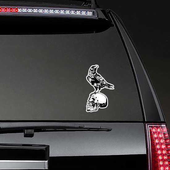horror Skull Crow Black Illustration Sticker example
