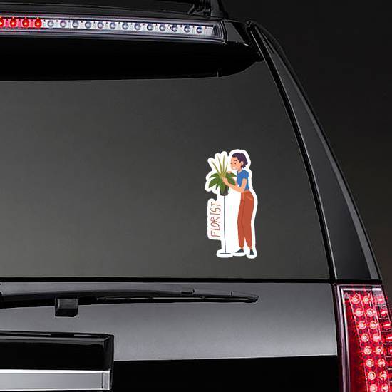 Woman Florist Caring For Plant Profession Lettering Sticker example