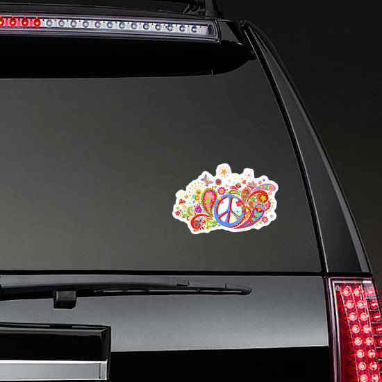 Psychedelic Paisley Hippie Sticker on a Rear Car Window example 