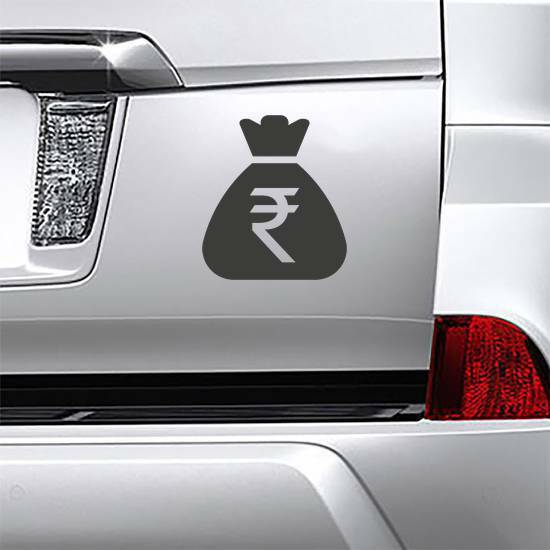 Standard Rupee Money Bag Sticker on a Car Bumper example 