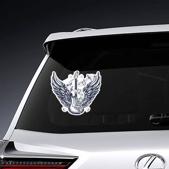Electric Guitar with Angel Wings Sticker example