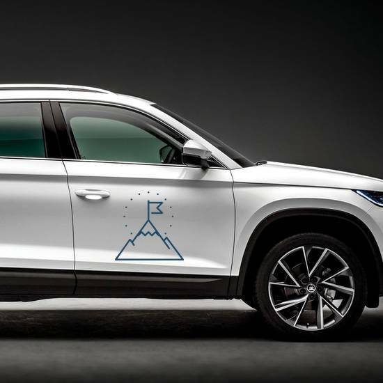 Mountain Peak With Flag Icon Sticker on a Car Side example