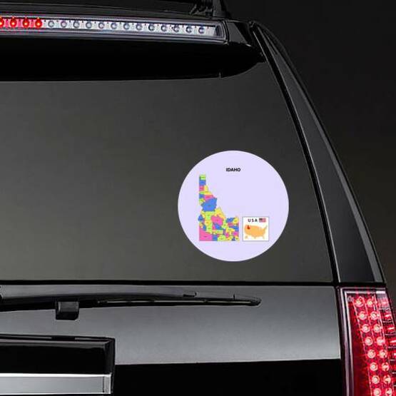 District Map Of Idaho On Lavender Sticker on a Rear Car Window example