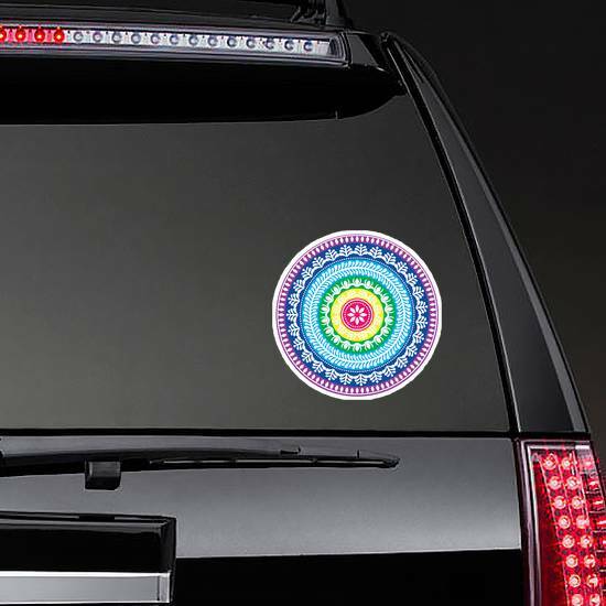 Colorful Hippie Mandala Sticker on a Rear Car Window example 