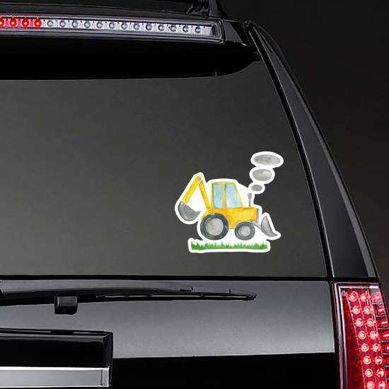 Cute Cartoon Illustration Of Construction Yellow Tractor Sticker example